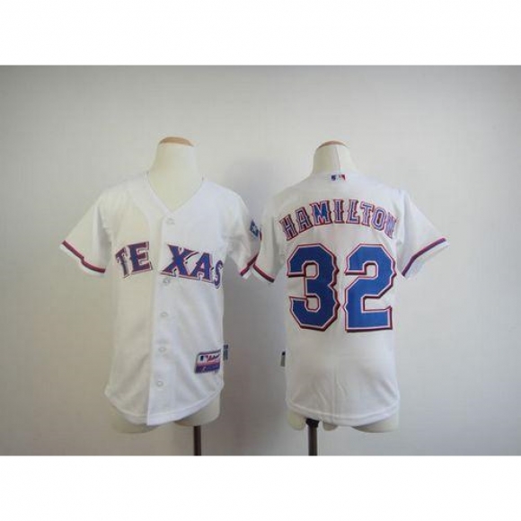 Rangers #32 Josh Hamilton White 2010 World Series Patch Stitched Youth MLB Jersey