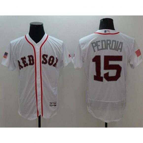 Red Sox #15 Dustin Pedroia White Fashion Stars & Stripes Flexbase Authentic Stitched MLB Jersey