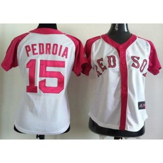 Red Sox #15 Dustin Pedroia White/Pink Women's Splash Fashion Stitched MLB Jersey