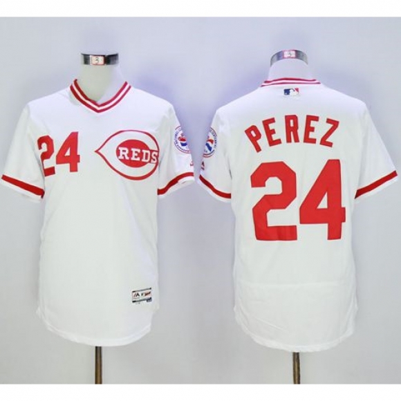 Reds #24 Tony Perez White Flexbase Authentic Collection Cooperstown Stitched MLB Jersey