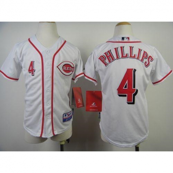 Reds #4 Brandon Phillips White Cool Base Stitched Youth MLB Jersey