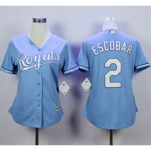 Royals #2 Alcides Escobar Light Blue Home Women's Stitched MLB Jersey