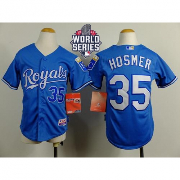 Royals #35 Eric Hosmer Blue Cool Base Alternate 1 W/2015 World Series Patch Stitched Youth MLB Jersey