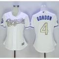 Royals #4 Alex Gordon White 2015 World Series Champions Gold Program Cool Base Women's Stitched MLB Jersey