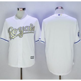 Royals Blank White New Cool Base 2015 World Series Champions Gold Program Stitched MLB Jersey