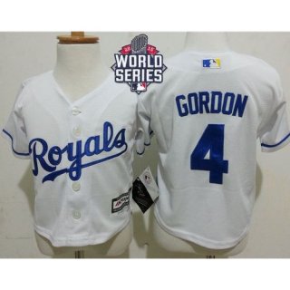 Toddler Royals #4 Alex Gordon White Cool Base W/2015 World Series Patch Stitched MLB Jersey