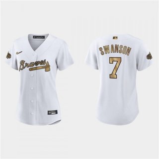 Women's Atlanta Braves #7 Dansby Swanson 2022 All-Star White Stitched Baseball Jersey(Run Small)