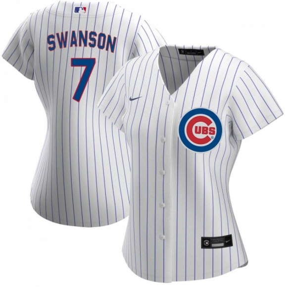 Women's Chicago Cubs #7 Dansby Swanson White Stitched Baseball Jersey(Run Small)