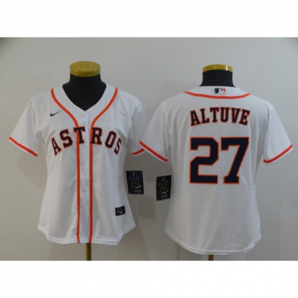 Women's Houston Astros #27 Jose Altuve 2020 White Cool Base Stitched MLB Jersey(Run Small)