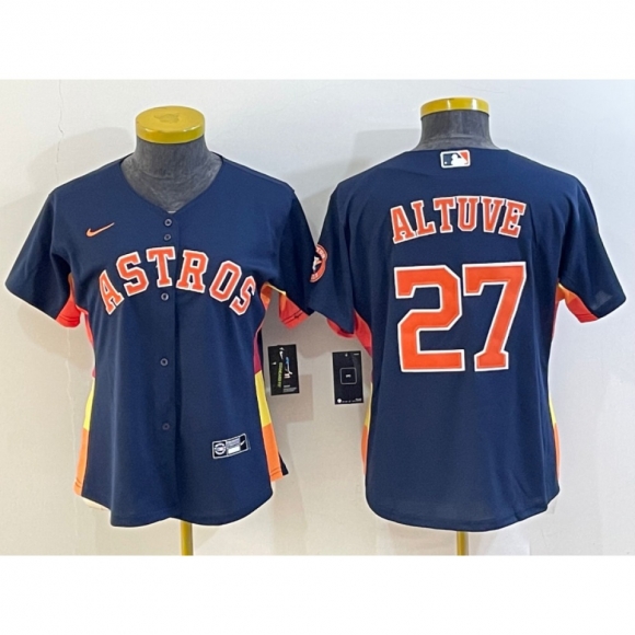 Women's Houston Astros #27 Jose Altuve Navy With Patch Cool Base Stitched Baseball Jersey(Run Small)