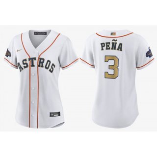 Women's Houston Astros #3 Jeremy Pena White 2023 Gold Collection With World Serise Champions Patch Stitched Jersey(Run Small)