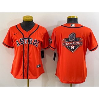 Women's Houston Astros Orange 2022 World Series Champions Team Big Logo With Patch Cool Base Stitched Baseball Jersey(Run Small)