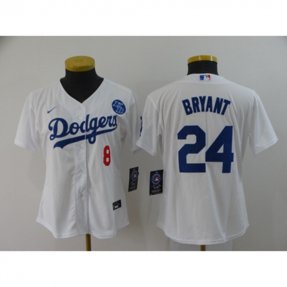 Women's Los Angeles Dodgers 2020 Front #8 Back #24 Kobe Bryant White With KB Patch Cool Base Stitched Jersey(Run Small)
