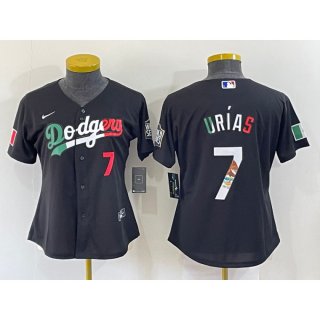 Women's Los Angeles Dodgers #7 Julio Urias Black Cool Base Stitched Jersey(Run Small)