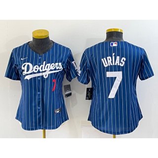 Women's Los Angeles Dodgers #7 Julio Urias Navy/Gold Stitched Baseball Jersey(Run Small)