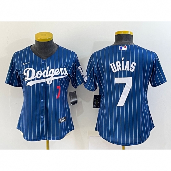 Women's Los Angeles Dodgers #7 Julio Urias Navy/Gold Stitched Baseball Jersey(Run Small)