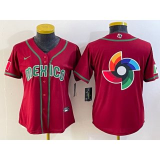 Women's Mexico Baseball 2023 Red Big Logo World Baseball Classic Stitched Jersey(Run Small)