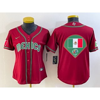 Women's Mexico Baseball 2023 Red Big Logo World Baseball Classic Stitched Jersey(Run Small)