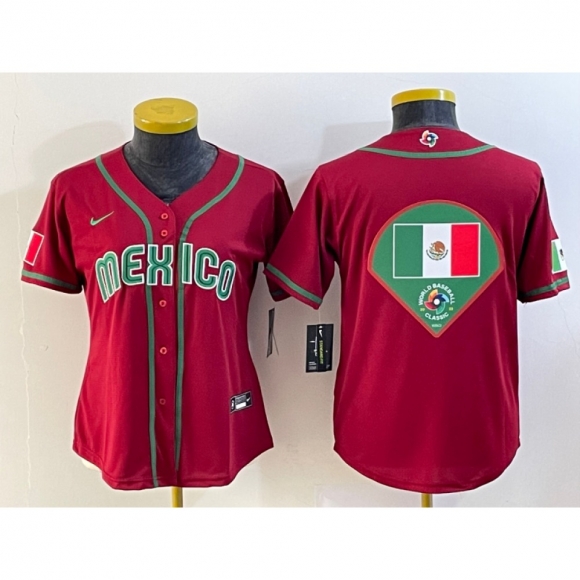 Women's Mexico Baseball 2023 Red Big Logo World Baseball Classic Stitched Jersey(Run Small)