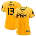Women's Pittsburgh Pirates #13 Ke'Bryan Hayes Gold 2023 City Connect Stitched Jersey