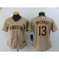 Women's San Diego Padres #13 Manny Machado Tan Brown Cool Base Stitched MLB Jersey(Run Small)