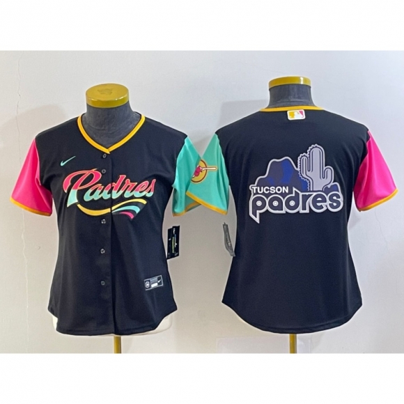 Women's San Diego Padres Black Team Big Logo City Connect Stitched Baseball Jersey(Run Small)