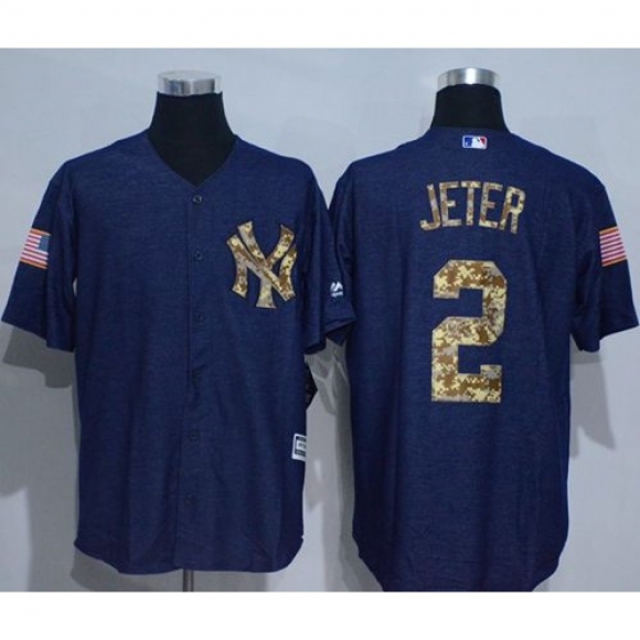 Yankees #2 Derek Jeter Denim Blue Salute to Service Stitched MLB Jersey