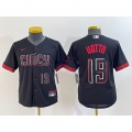 Youth Cincinnati Reds #19 Joey Votto Black 2023 City Connect With Patch Stitched Baseball Jersey