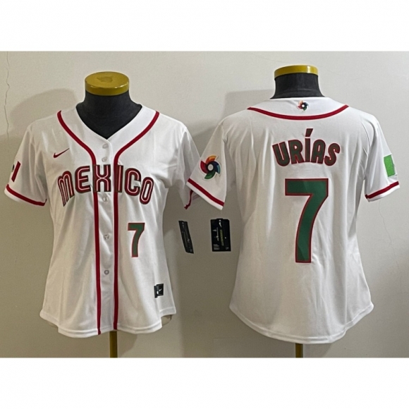 Youth Mexico Baseball #7 Julio Urias 2023 White World Baseball Classic With Patch Stitched Jersey
