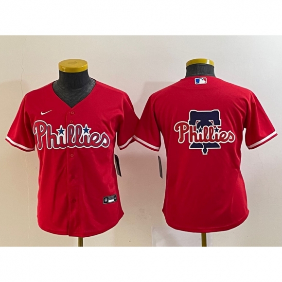 Youth Philadelphia Phillies Red Team Big Logo Cool Base Stitched Baseball Jersey