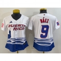 Youth Puerto Rico Baseball #9 Javier Baez 2023 White World Baseball Classic Stitched Jersey