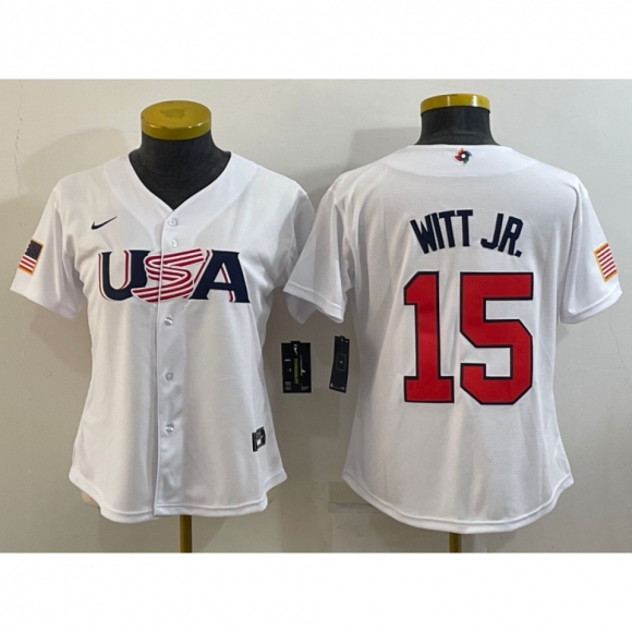 Youth USA Baseball #15 Bobby Witt Jr. 2023 White World Baseball Classic Stitched Jersey
