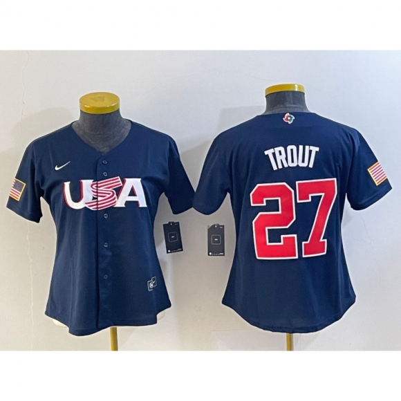 Youth USA Baseball #27 Mike Trout 2023 Navy World Baseball Classic Stitched Jersey