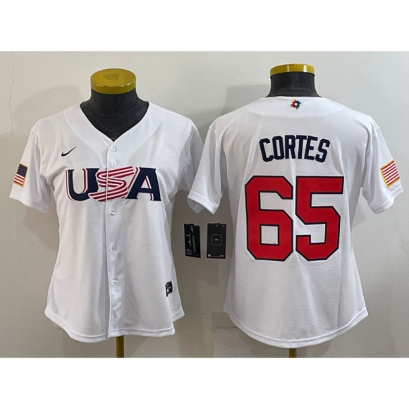 Youth USA Baseball #65 Nestor Cortes 2023 White World Baseball Classic Stitched Jersey