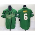 Men's Philadelphia Eagles #6 DeVonta Smith Green Gold With 3-star C Patch Cool Base Stitched Baseball Jersey