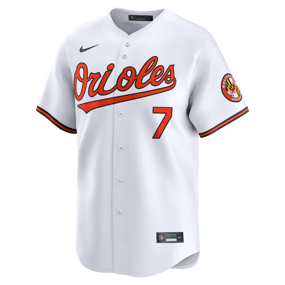 Men's Baltimore Orioles #7 Jackson Holliday White Cool Base Stitched Jersey